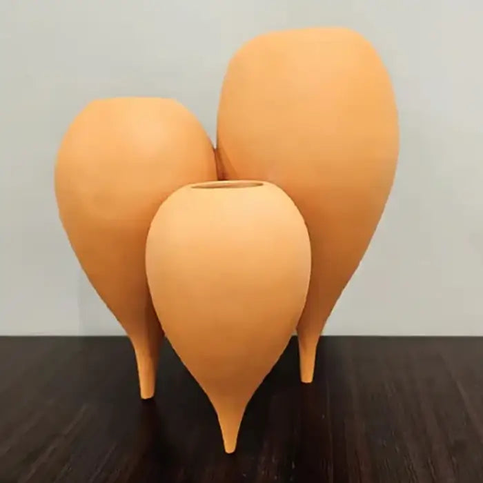 Terracotta Teardrop Vases Set