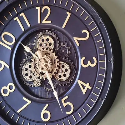 Vintage Styled Wall Clock With Moving Gears