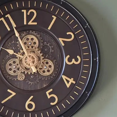 Vintage Styled Wall Clock With Moving Gears