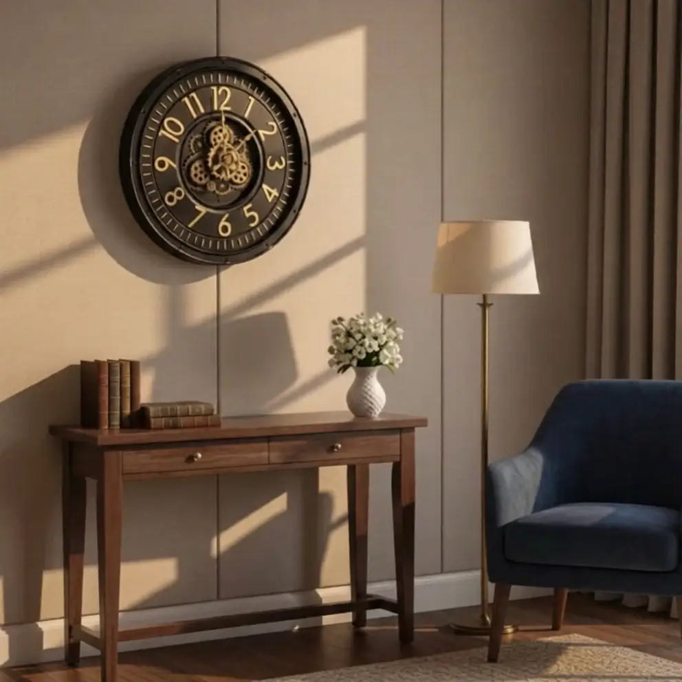 Vintage Styled Wall Clock With Moving Gears
