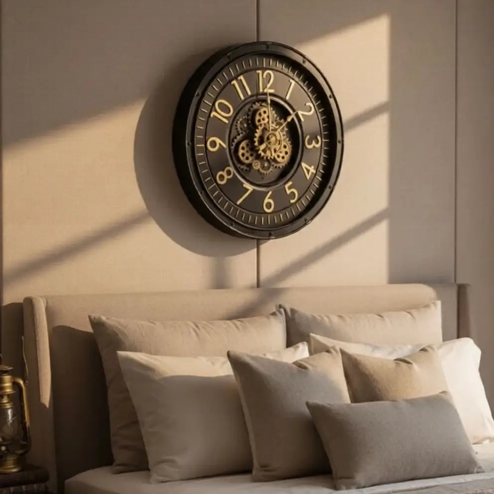 Vintage Styled Wall Clock With Moving Gears