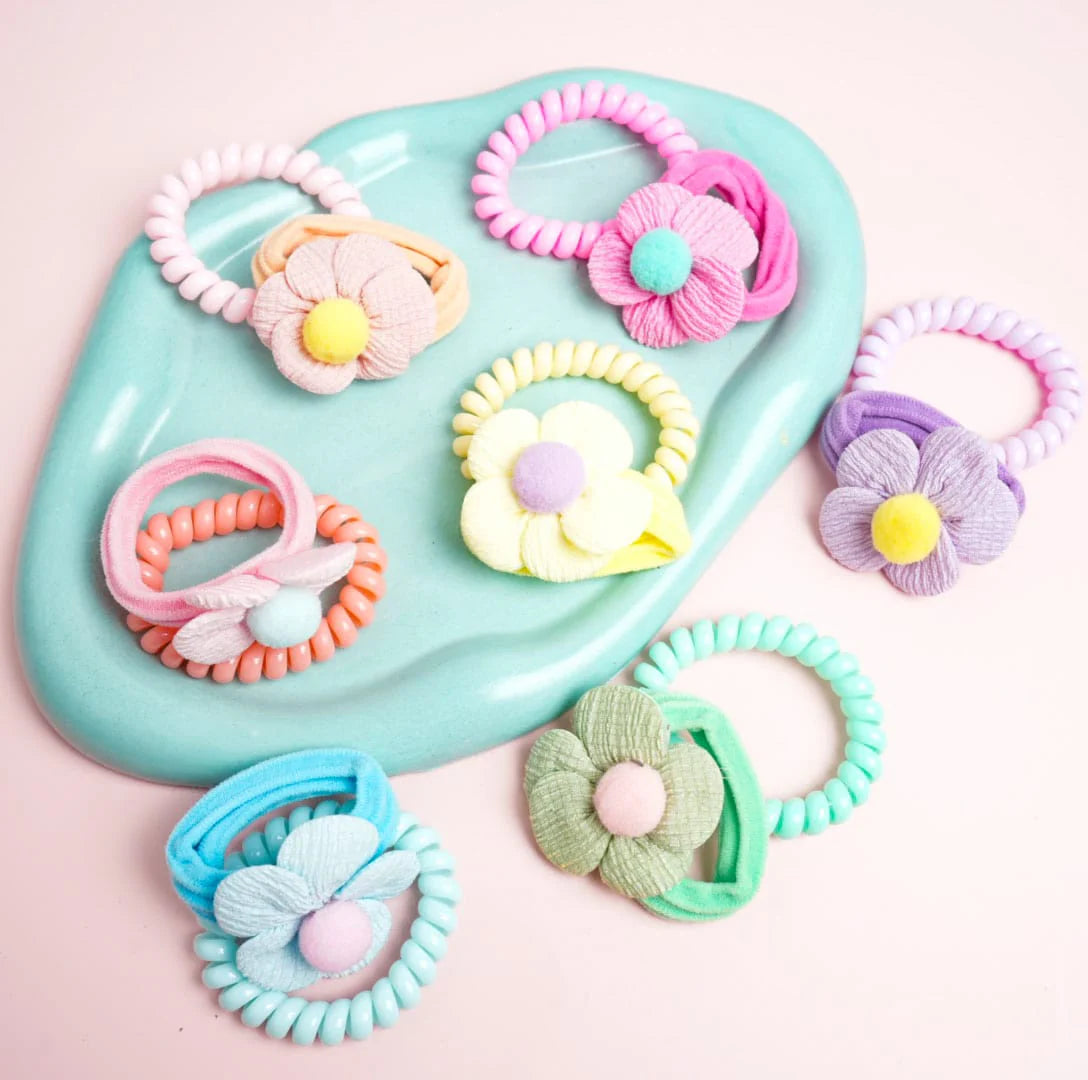 COLORED FLOWER - HAIR TIE SET OF 2