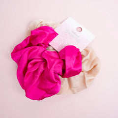 LARGE PINK & BEIGE HAIR SCRUNCHIE - SET OF 2