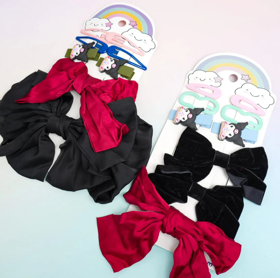 SILKY BOW & MIXED - HAIR CLIP SET