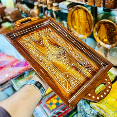Solid Wood Tray With White Inlay Naqshi Work