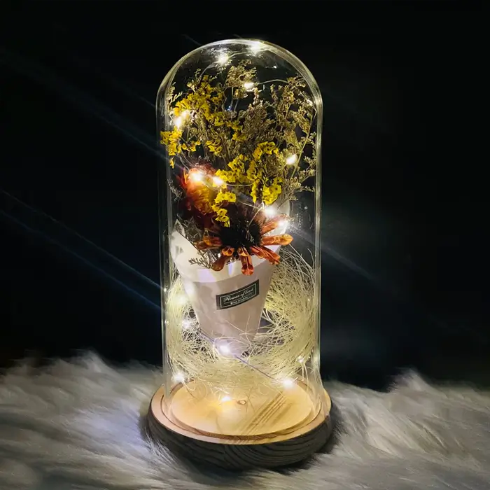 Wireless LED String Light Glass Dome With Flower