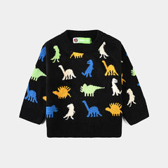 INFANT BOYS ACRYLIC SWEATER DINO FRIENDS-BLACK