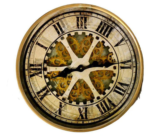 Antique Gold Moving Gears Wall Clock