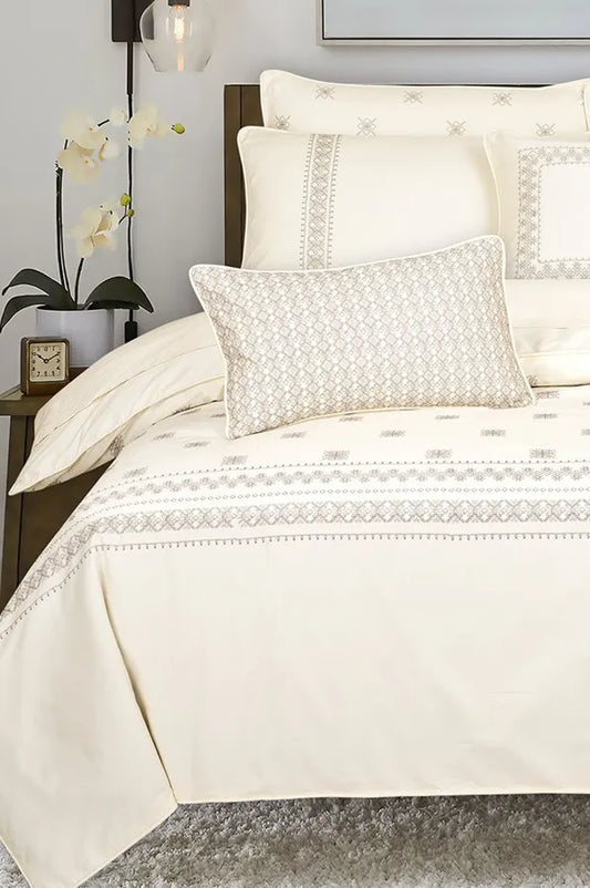 Cream T-400 Embroidered Quilt Cover Set