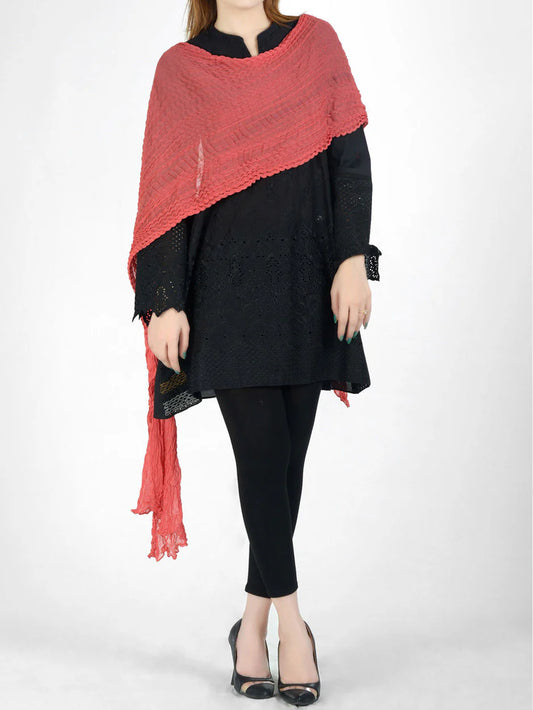 Crushed Dupatta - Light Red