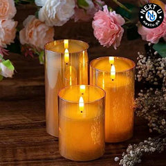 Simile Gold Glass Flameless Candles Flickering (Set of 3)