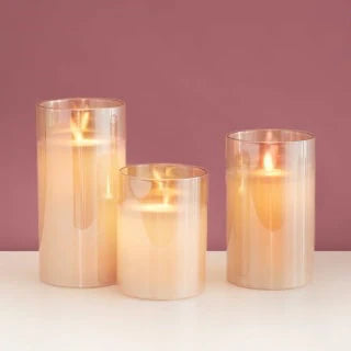 Simile Gold Glass Flameless Candles Flickering (Set of 3)