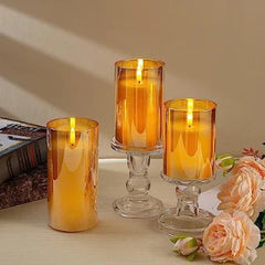 Simile Gold Glass Flameless Candles Flickering (Set of 3)