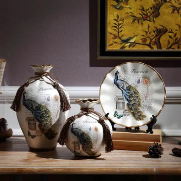 Peacock Ceramic Vase Set (3 Pcs)