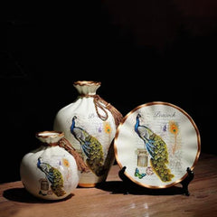 Peacock Ceramic Vase Set (3 Pcs)