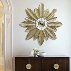 Golden Metal Leaves Wall Clock