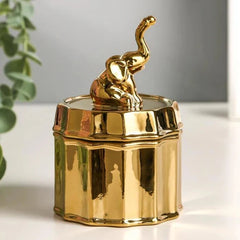 Golden Elephant Ceramic Storage Box Decor