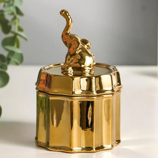 Golden Elephant Ceramic Storage Box Decor