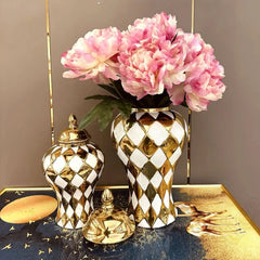 Electroplated Golden Ceramic Flower Vase (Set of 2)