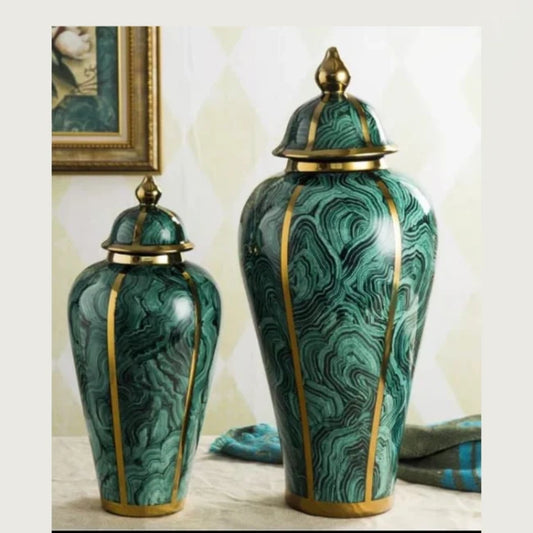 Classical Green Ripple Decorative Flowers Vases (Set of 2)