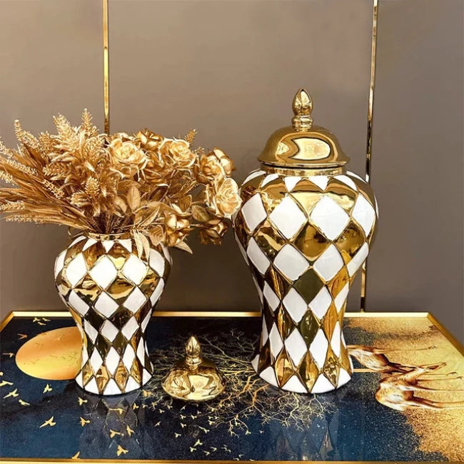 Electroplated Golden Ceramic Flower Vase (Set of 2)