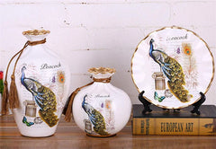 Peacock Ceramic Vase Set (3 Pcs)