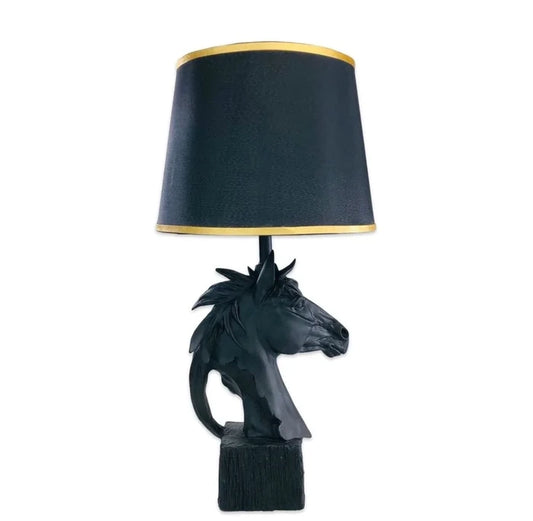 Matt Black Stallion Horse Lamp