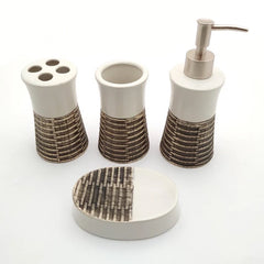 White Wood Ceramic Bath Set (4 Pcs)