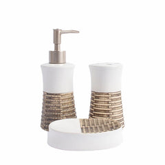 White Wood Ceramic Bath Set (4 Pcs)