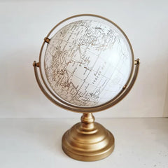 White World Map in Gold Metal Stand