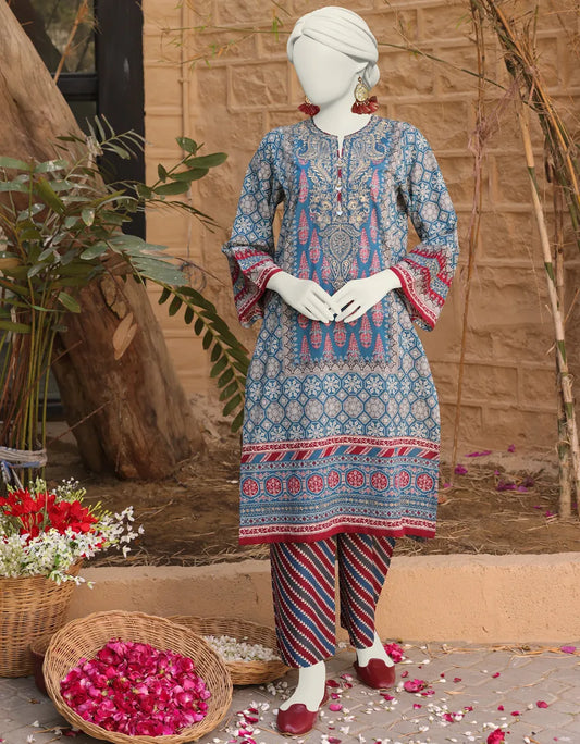 BLUE LAWN STITCHED 2PC