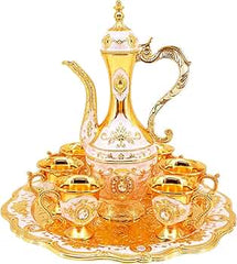 Royal Metal Tea Pot With 6 Tea Cups And Tray