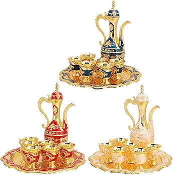 Royal Metal Tea Pot With 6 Tea Cups And Tray