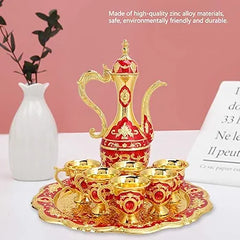 Royal Metal Tea Pot With 6 Tea Cups And Tray