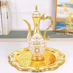 Royal Metal Tea Pot With 6 Tea Cups And Tray