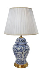 Blue Pottery Table Lamp With White Drum