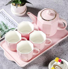 European Style China Teapot Cup with China Tray (6 Pcs)