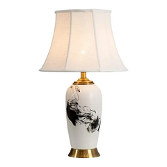 Chinese Table Lamp Vintage Bedside Lamp With Fabric Shade