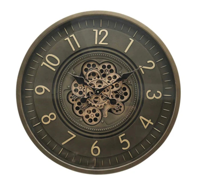 Gunmetal And Brass Gears Wall Clock