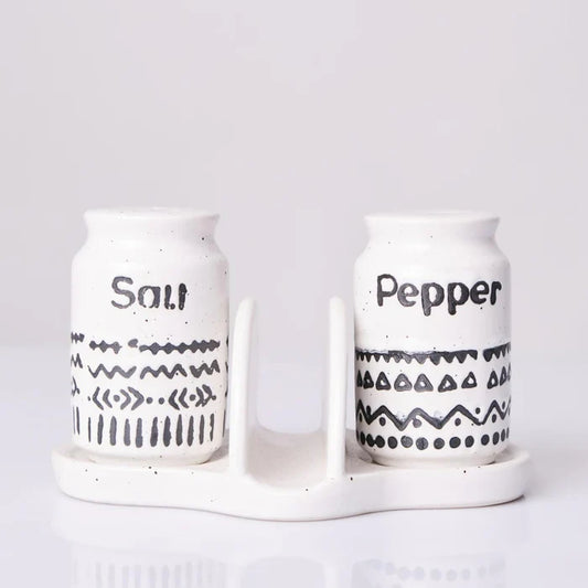 Ceramic Salt Pepper Container Set With Tray