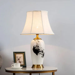 Chinese Table Lamp Vintage Bedside Lamp With Fabric Shade