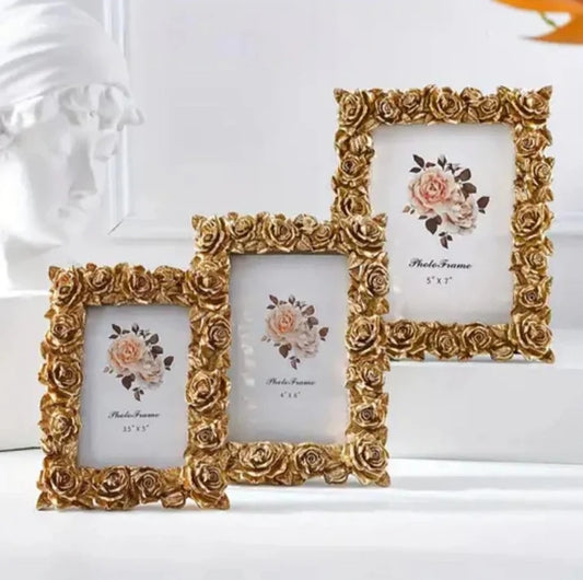 Gold Antique Roses Border Photo Frame