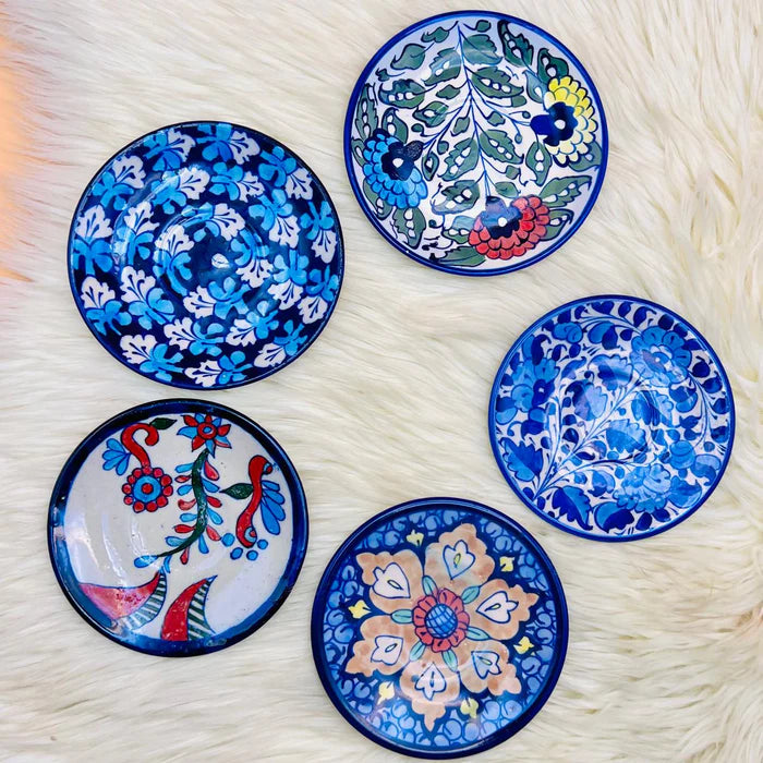 Handmade Blue Pottery Tray Set (5 Pcs)