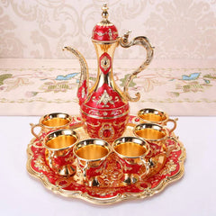 Royal Metal Tea Pot With 6 Tea Cups And Tray