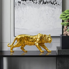 Golden Tiger Resin Statue For Home Indoor Office