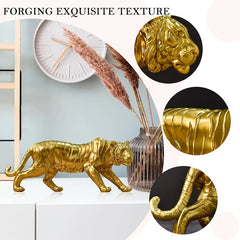 Golden Tiger Resin Statue For Home Indoor Office