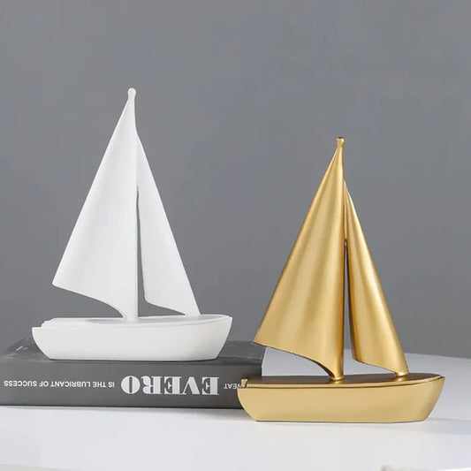 Modern Sailing Boat Statue Collectible Ornament Resin