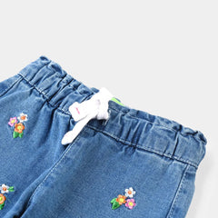 INFANT GIRLS DENIM STRETCH PANT FLOWER BUNCH-LT.BLUE