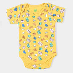 INFANT UNISEX COTTON INTERLOCK ROMPER BLOCKS-LEMON CHROME