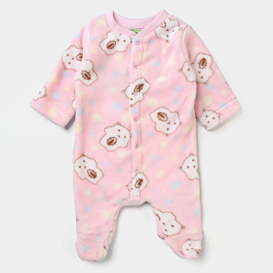 INFANTS UNISEX SHERPA ROMPER BEAR & DOT-PINK